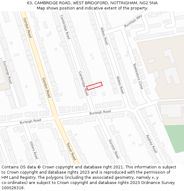 63, CAMBRIDGE ROAD, WEST BRIDGFORD, NOTTINGHAM, NG2 5NA: Location map and indicative extent of plot