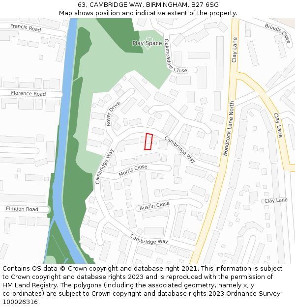 63, CAMBRIDGE WAY, BIRMINGHAM, B27 6SG: Location map and indicative extent of plot