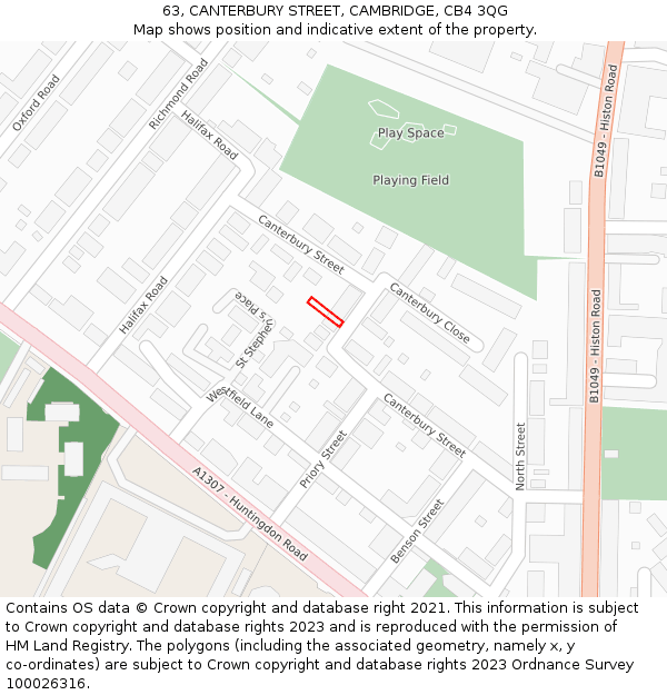 63, CANTERBURY STREET, CAMBRIDGE, CB4 3QG: Location map and indicative extent of plot