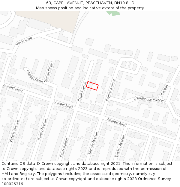 63, CAPEL AVENUE, PEACEHAVEN, BN10 8HD: Location map and indicative extent of plot