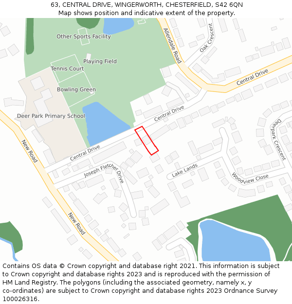 63, CENTRAL DRIVE, WINGERWORTH, CHESTERFIELD, S42 6QN: Location map and indicative extent of plot