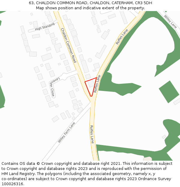 63, CHALDON COMMON ROAD, CHALDON, CATERHAM, CR3 5DH: Location map and indicative extent of plot