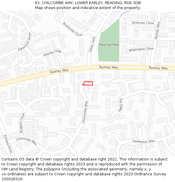 63, CHILCOMBE WAY, LOWER EARLEY, READING, RG6 3DB: Location map and indicative extent of plot