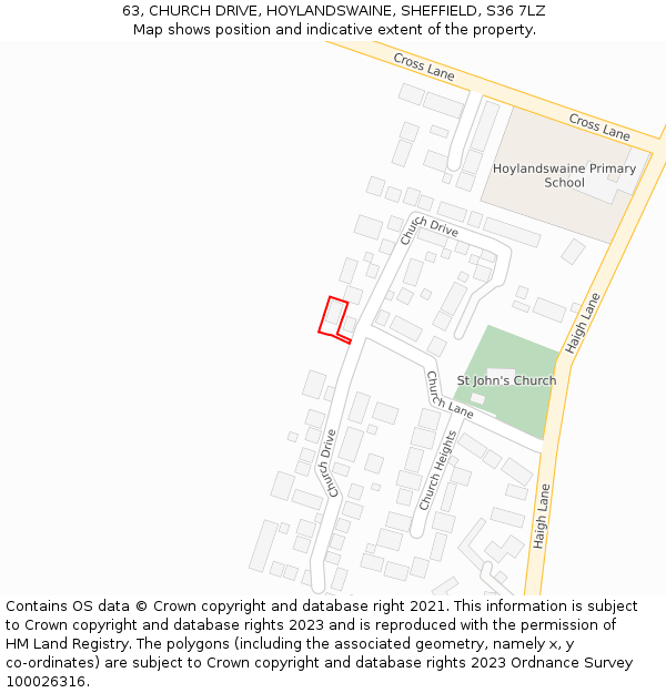 63, CHURCH DRIVE, HOYLANDSWAINE, SHEFFIELD, S36 7LZ: Location map and indicative extent of plot