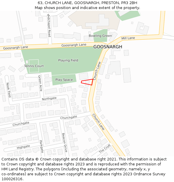 63, CHURCH LANE, GOOSNARGH, PRESTON, PR3 2BH: Location map and indicative extent of plot