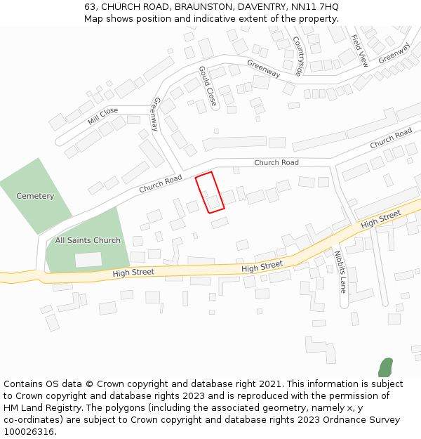 63, CHURCH ROAD, BRAUNSTON, DAVENTRY, NN11 7HQ: Location map and indicative extent of plot