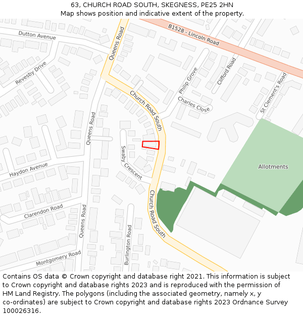 63, CHURCH ROAD SOUTH, SKEGNESS, PE25 2HN: Location map and indicative extent of plot