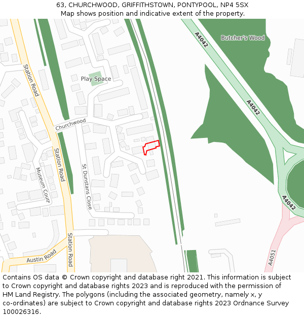 63, CHURCHWOOD, GRIFFITHSTOWN, PONTYPOOL, NP4 5SX: Location map and indicative extent of plot