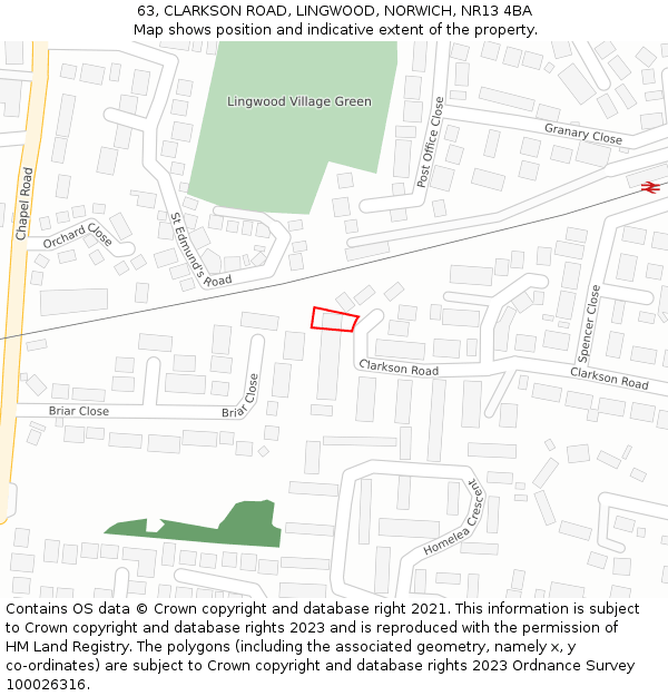 63, CLARKSON ROAD, LINGWOOD, NORWICH, NR13 4BA: Location map and indicative extent of plot