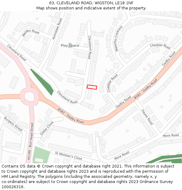 63, CLEVELAND ROAD, WIGSTON, LE18 1NF: Location map and indicative extent of plot