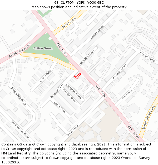 63, CLIFTON, YORK, YO30 6BD: Location map and indicative extent of plot