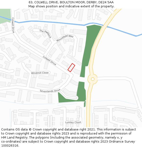 63, COLWELL DRIVE, BOULTON MOOR, DERBY, DE24 5AA: Location map and indicative extent of plot