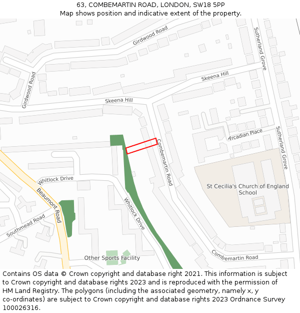 63, COMBEMARTIN ROAD, LONDON, SW18 5PP: Location map and indicative extent of plot