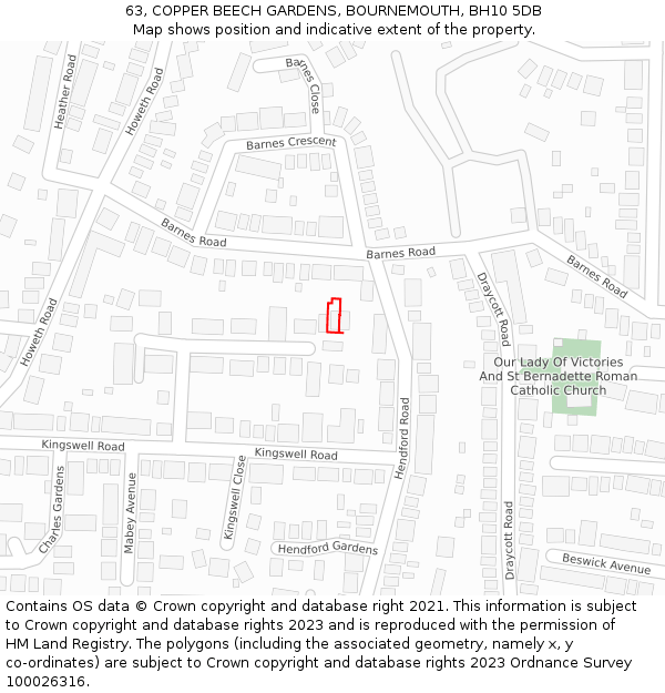 63, COPPER BEECH GARDENS, BOURNEMOUTH, BH10 5DB: Location map and indicative extent of plot