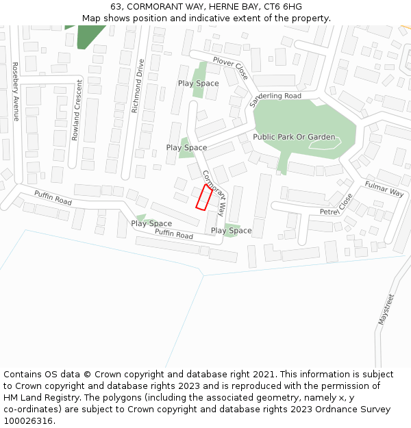 63, CORMORANT WAY, HERNE BAY, CT6 6HG: Location map and indicative extent of plot