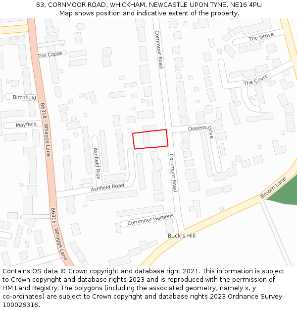 63, CORNMOOR ROAD, WHICKHAM, NEWCASTLE UPON TYNE, NE16 4PU: Location map and indicative extent of plot