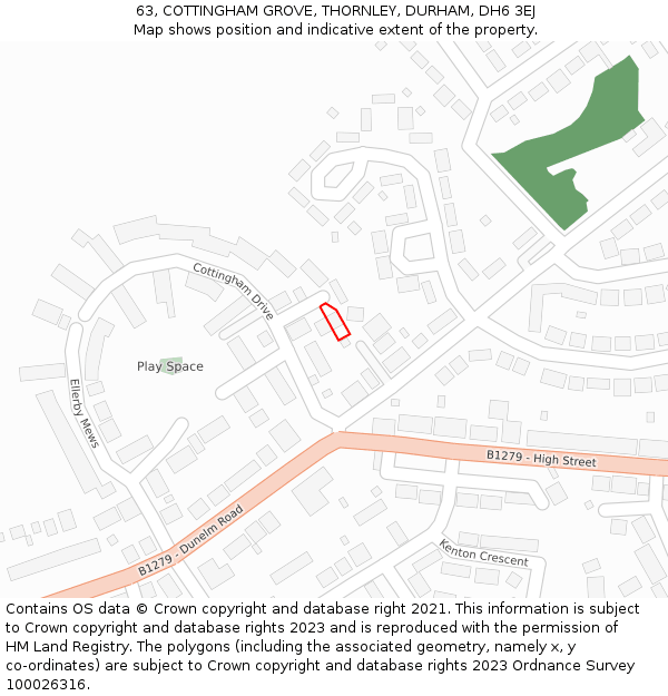 63, COTTINGHAM GROVE, THORNLEY, DURHAM, DH6 3EJ: Location map and indicative extent of plot