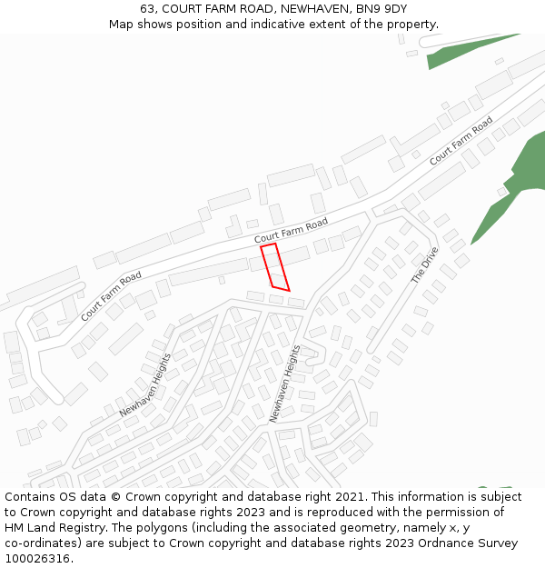 63, COURT FARM ROAD, NEWHAVEN, BN9 9DY: Location map and indicative extent of plot