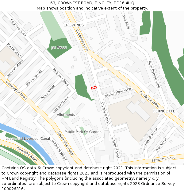 63, CROWNEST ROAD, BINGLEY, BD16 4HQ: Location map and indicative extent of plot