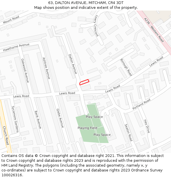 63, DALTON AVENUE, MITCHAM, CR4 3DT: Location map and indicative extent of plot