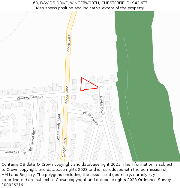 63, DAVIDS DRIVE, WINGERWORTH, CHESTERFIELD, S42 6TT: Location map and indicative extent of plot