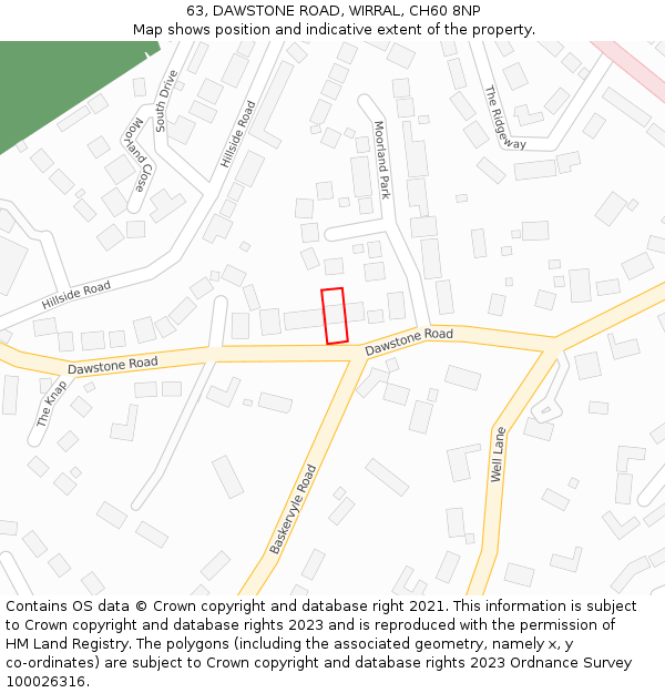 63, DAWSTONE ROAD, WIRRAL, CH60 8NP: Location map and indicative extent of plot