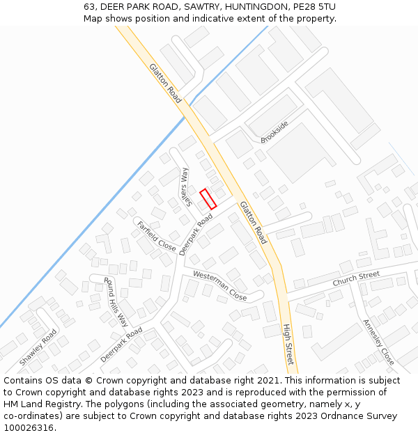 63, DEER PARK ROAD, SAWTRY, HUNTINGDON, PE28 5TU: Location map and indicative extent of plot