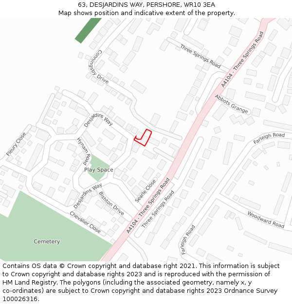 63, DESJARDINS WAY, PERSHORE, WR10 3EA: Location map and indicative extent of plot
