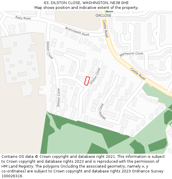 63, DILSTON CLOSE, WASHINGTON, NE38 0HE: Location map and indicative extent of plot