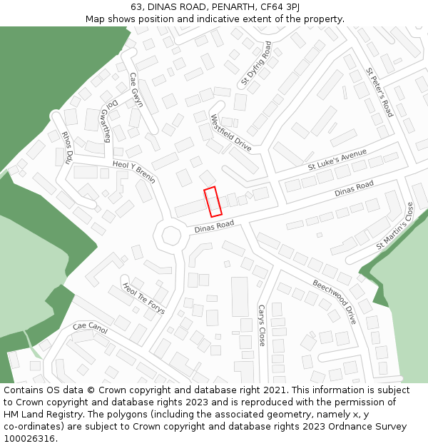 63, DINAS ROAD, PENARTH, CF64 3PJ: Location map and indicative extent of plot