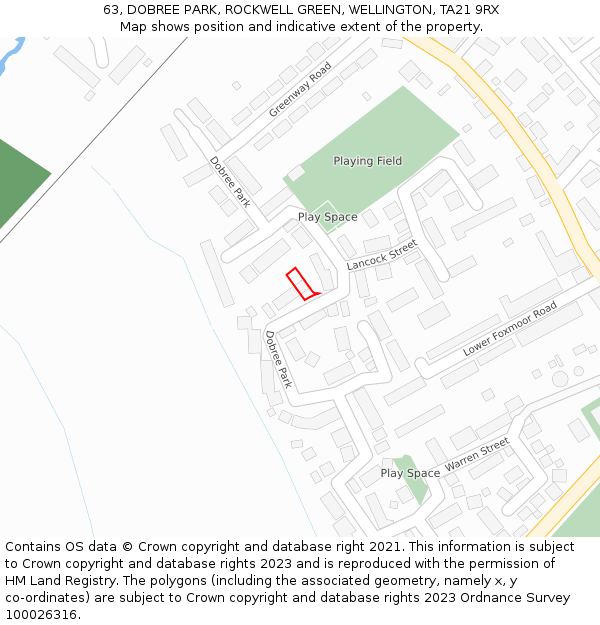 63, DOBREE PARK, ROCKWELL GREEN, WELLINGTON, TA21 9RX: Location map and indicative extent of plot