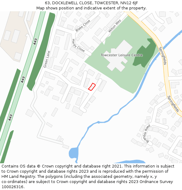 63, DOCKLEWELL CLOSE, TOWCESTER, NN12 6JF: Location map and indicative extent of plot