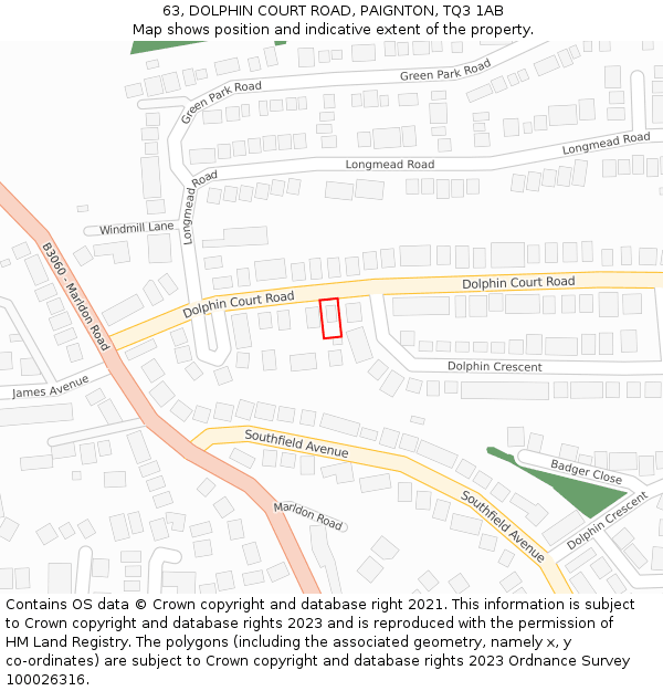 63, DOLPHIN COURT ROAD, PAIGNTON, TQ3 1AB: Location map and indicative extent of plot