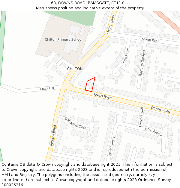 63, DOWNS ROAD, RAMSGATE, CT11 0LU: Location map and indicative extent of plot