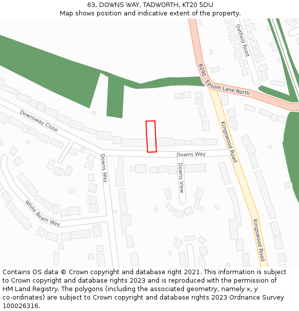 63, DOWNS WAY, TADWORTH, KT20 5DU: Location map and indicative extent of plot