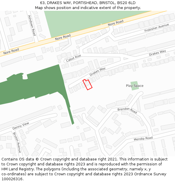 63, DRAKES WAY, PORTISHEAD, BRISTOL, BS20 6LD: Location map and indicative extent of plot