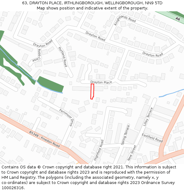 63, DRAYTON PLACE, IRTHLINGBOROUGH, WELLINGBOROUGH, NN9 5TD: Location map and indicative extent of plot