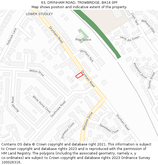 63, DRYNHAM ROAD, TROWBRIDGE, BA14 0PF: Location map and indicative extent of plot