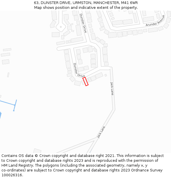 63, DUNSTER DRIVE, URMSTON, MANCHESTER, M41 6WR: Location map and indicative extent of plot