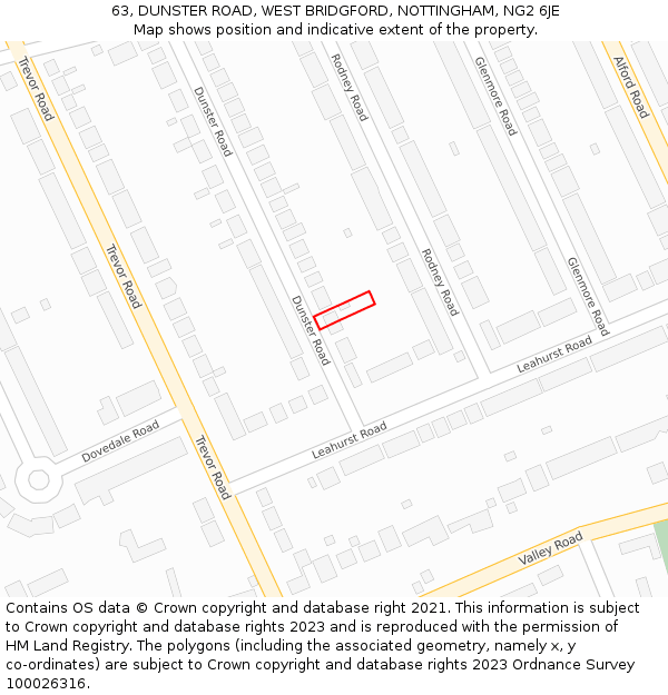 63, DUNSTER ROAD, WEST BRIDGFORD, NOTTINGHAM, NG2 6JE: Location map and indicative extent of plot