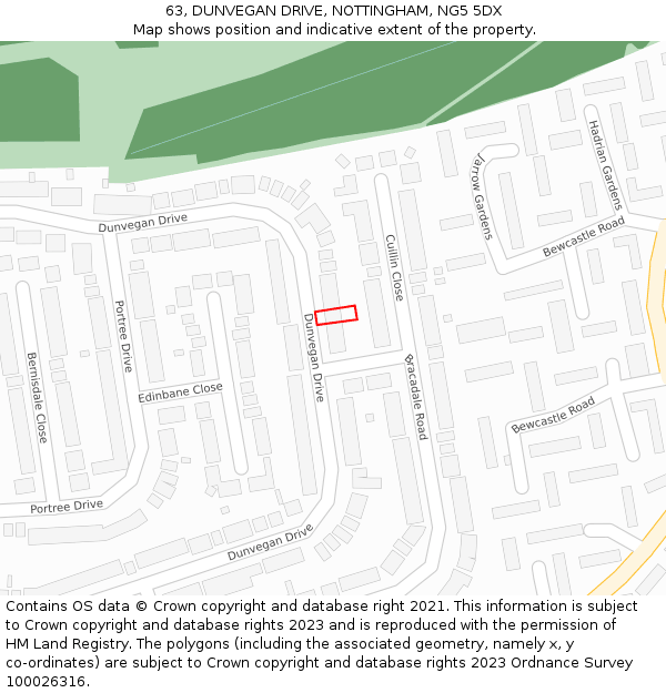 63, DUNVEGAN DRIVE, NOTTINGHAM, NG5 5DX: Location map and indicative extent of plot