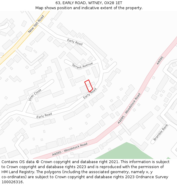 63, EARLY ROAD, WITNEY, OX28 1ET: Location map and indicative extent of plot