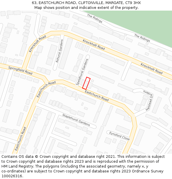 63, EASTCHURCH ROAD, CLIFTONVILLE, MARGATE, CT9 3HX: Location map and indicative extent of plot