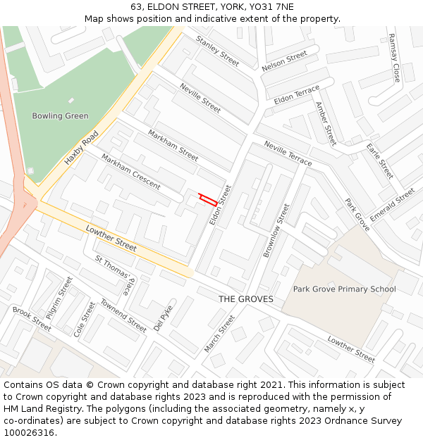 63, ELDON STREET, YORK, YO31 7NE: Location map and indicative extent of plot