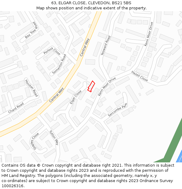 63, ELGAR CLOSE, CLEVEDON, BS21 5BS: Location map and indicative extent of plot