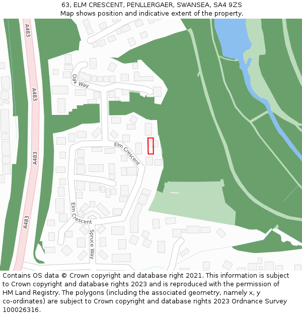 63, ELM CRESCENT, PENLLERGAER, SWANSEA, SA4 9ZS: Location map and indicative extent of plot