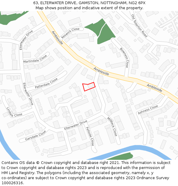 63, ELTERWATER DRIVE, GAMSTON, NOTTINGHAM, NG2 6PX: Location map and indicative extent of plot