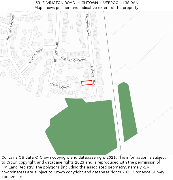 63, ELVINGTON ROAD, HIGHTOWN, LIVERPOOL, L38 9AN: Location map and indicative extent of plot