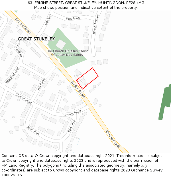 63, ERMINE STREET, GREAT STUKELEY, HUNTINGDON, PE28 4AG: Location map and indicative extent of plot