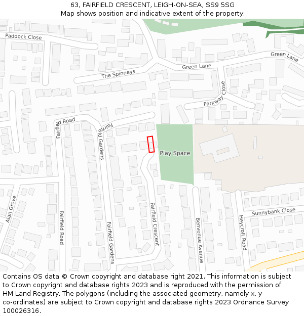 63, FAIRFIELD CRESCENT, LEIGH-ON-SEA, SS9 5SG: Location map and indicative extent of plot